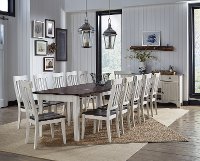 Farmhouse White and Brown 13 Piece Dining Set with Slat Back Chairs - Toluca-3