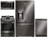 KIT LG 4 Piece Gas Kitchen Appliance Package with 22.7 cu. ft. French Door Refrigerator - Black Stainless Steel