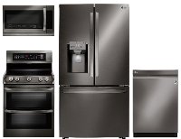 KIT LG 4 Piece Electric Kitchen Appliance Package with 22.7 cu. ft. French Door Refrigerator - Black Stainless Steel
