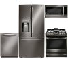 KIT LG 4 Piece Gas Kitchen Appliance Package with French Door Smart Refrigerator - Black Stainless Steel