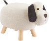 Off White and Brown Fabric Dog Stool with Wooden Legs