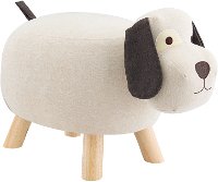 Off White and Brown Fabric Dog Stool with Wooden Legs