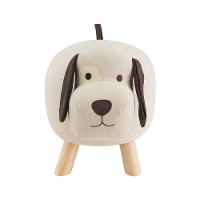 Off White and Brown Fabric Dog Stool with Wooden Legs-3