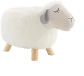 Fluffy Off White and Gray Sheep Stool with Wooden Legs
