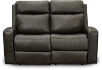 Dark Gray Leather-Match Power Reclining Loveseat - Cody