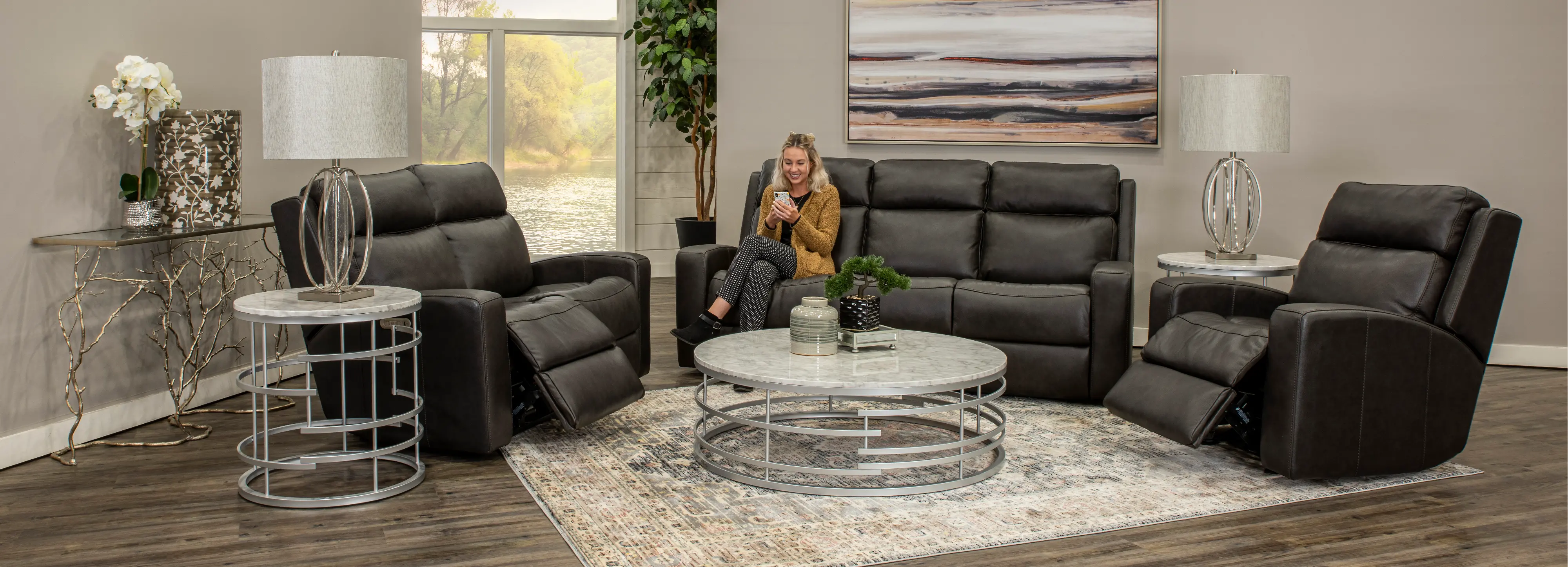 Dark Gray Leather-Match Power Reclining Loveseat - Cody-3