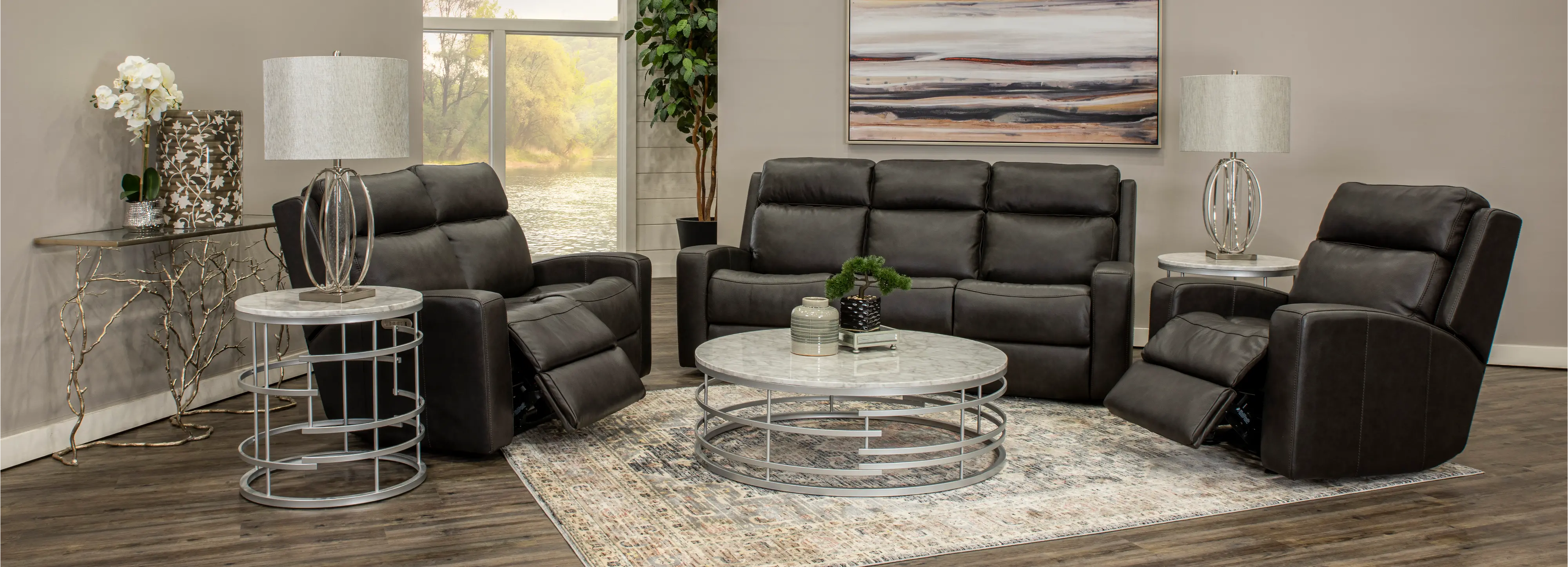 Dark Gray Leather-Match Power Reclining Loveseat - Cody-4