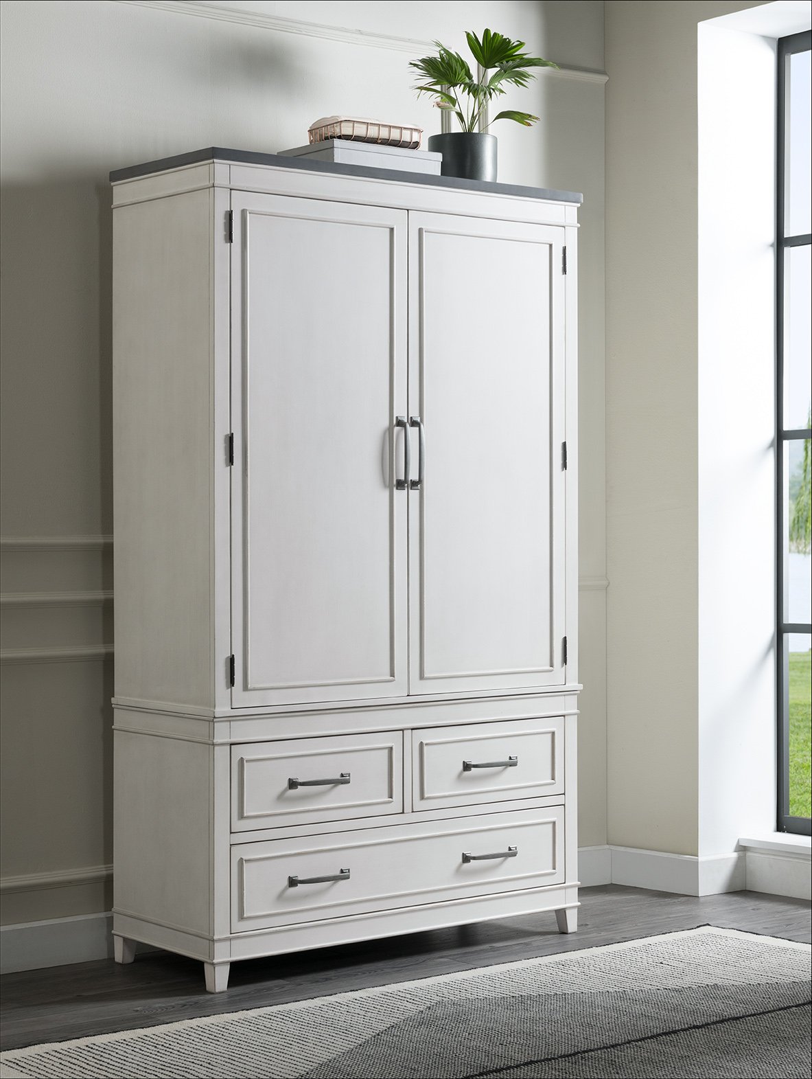 Contemporary White and Gray Armoire - Delmar-3