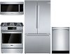 KIT Bosch 4 Piece Gas Kitchen Appliance Package with Counter Depth Refrigerator - Stainless Steel