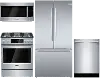 KIT Bosch 4 Piece Gas Kitchen Appliance Package with Counter Depth Refrigerator - Stainless Steel