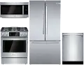 .BOSC-S/S-4PC-GASPKG Bosch 4 Piece Gas Kitchen Appliance Package with Counter Depth Refrigerator - Stainless Steel