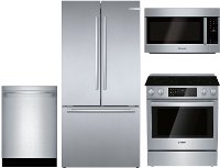 KIT Bosch 4 Piece Electric Kitchen Appliance Package with Counter Depth Refrigerator - Stainless Steel