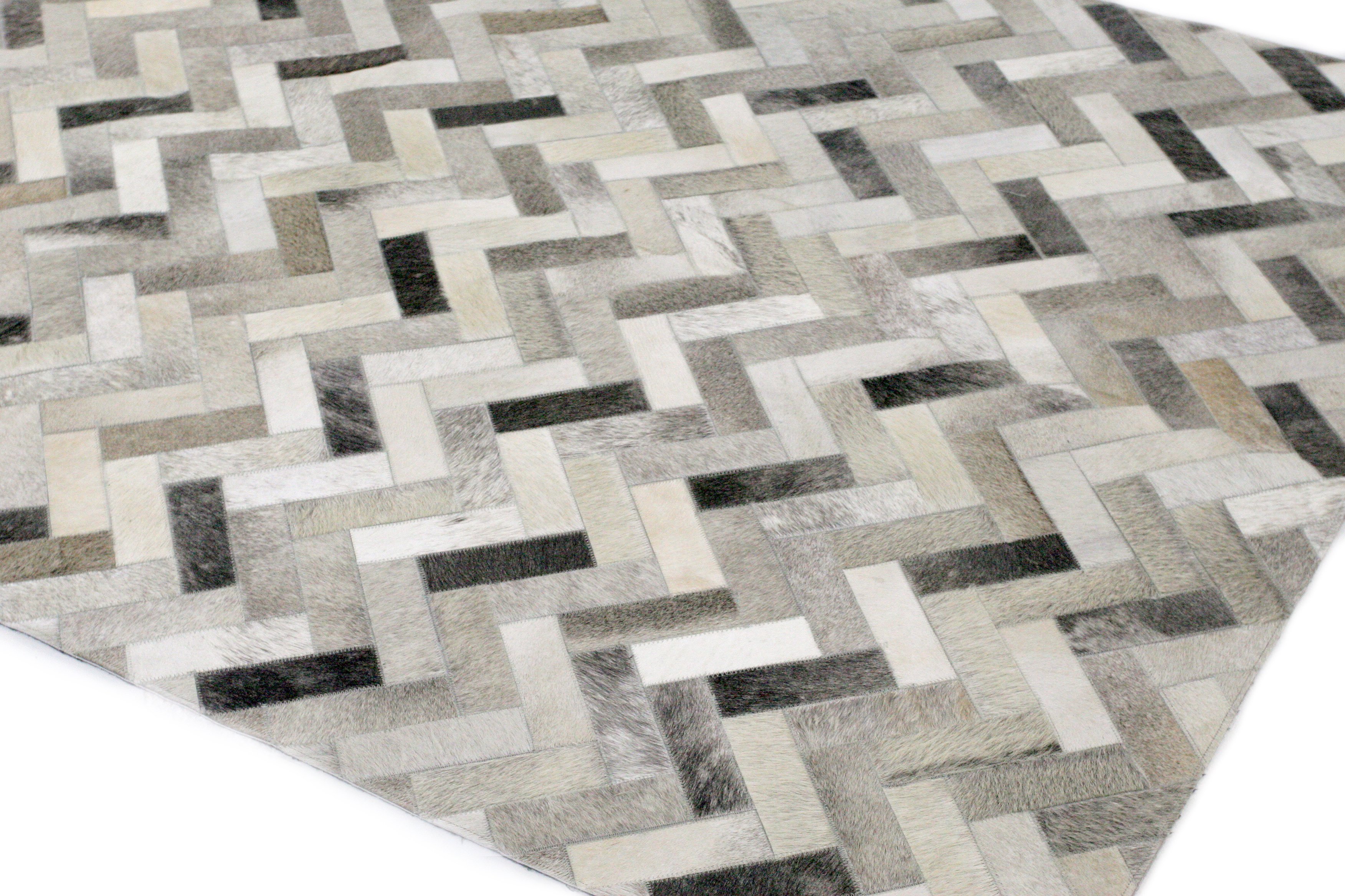 Contemporary Quentin Ash Gray Leather 8 Foot Runner Rug - Santa Fe-1
