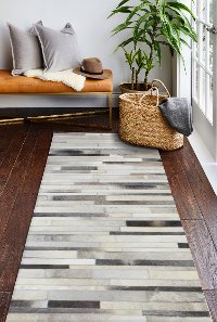 Contemporary Gray Leather 8 Foot Runner Rug - Santa Fe-2