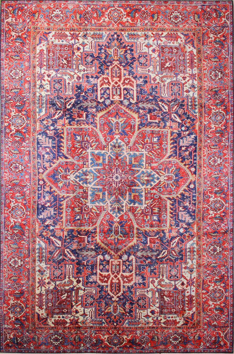 4 X 6 Small Traditional Zacharie Blue And Red Area Rug 4 X 6 Small Traditional Zacharie Blue