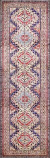 I166-IV-2.6X8-NR108 Traditional Zakariya Blue and Red 8 Foot Runner Rug - Impressions