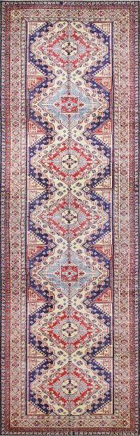 I166-IV-2.6X8-NR108 Traditional Zakariya Blue and Red 8 Foot Runner Rug - Impressions