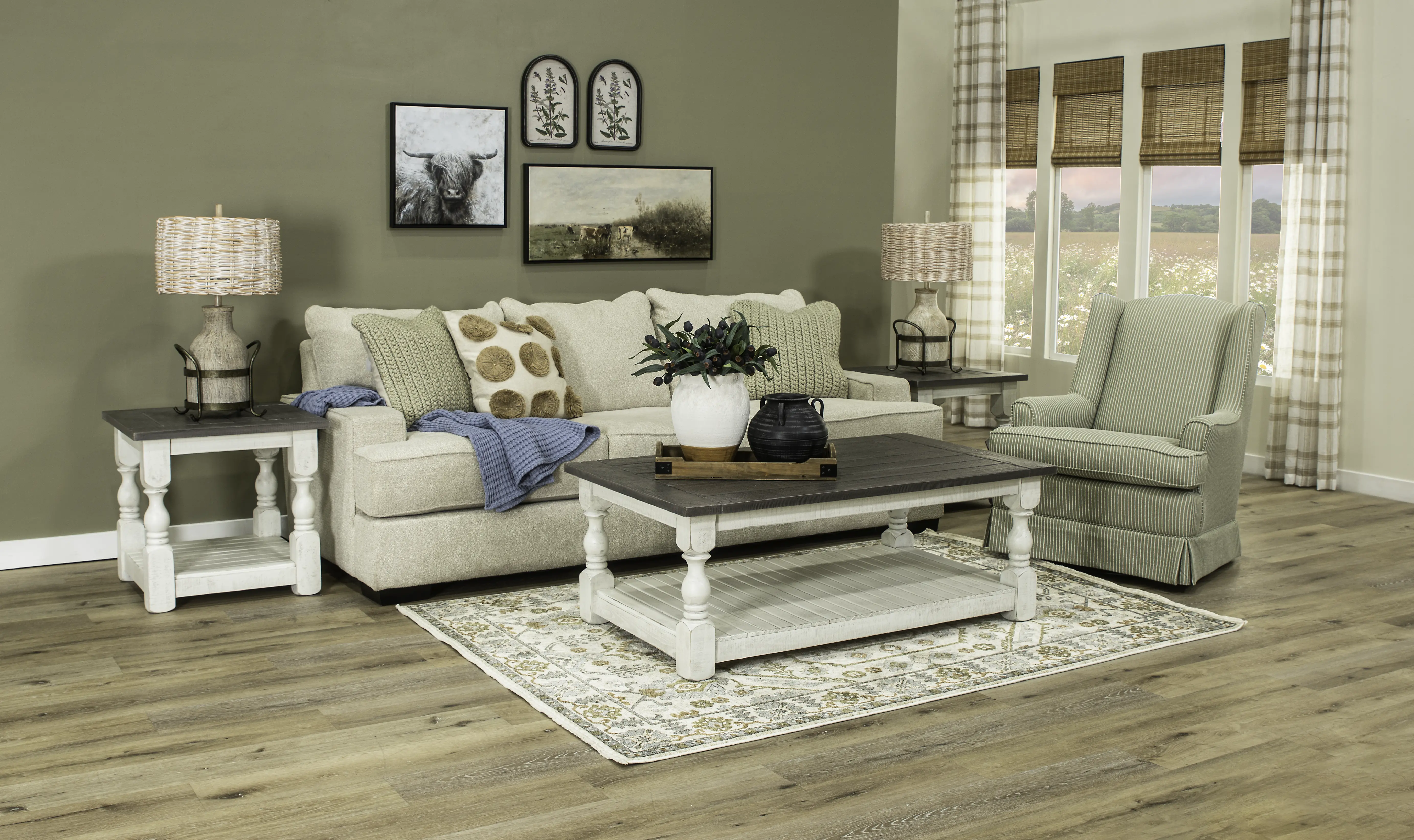 Stone Distressed White End Table-2