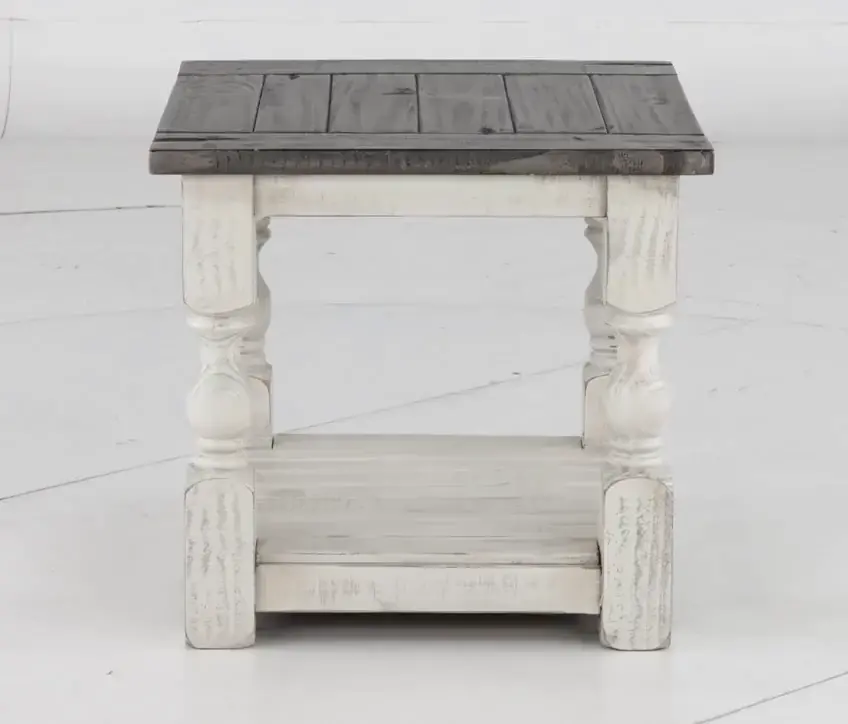 Stone Distressed White End Table-3