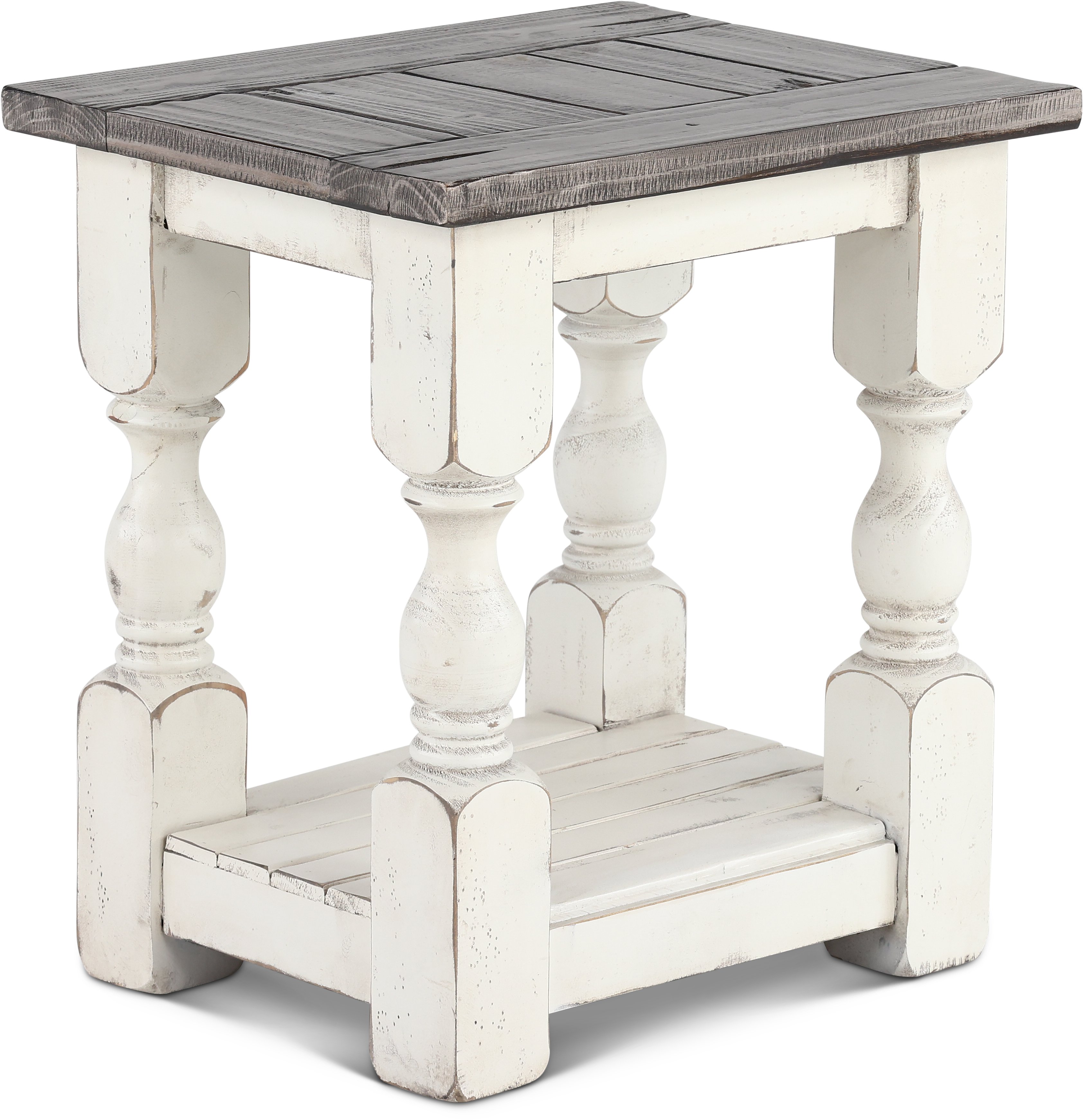 Stone Antique White and Pine Side Table-1
