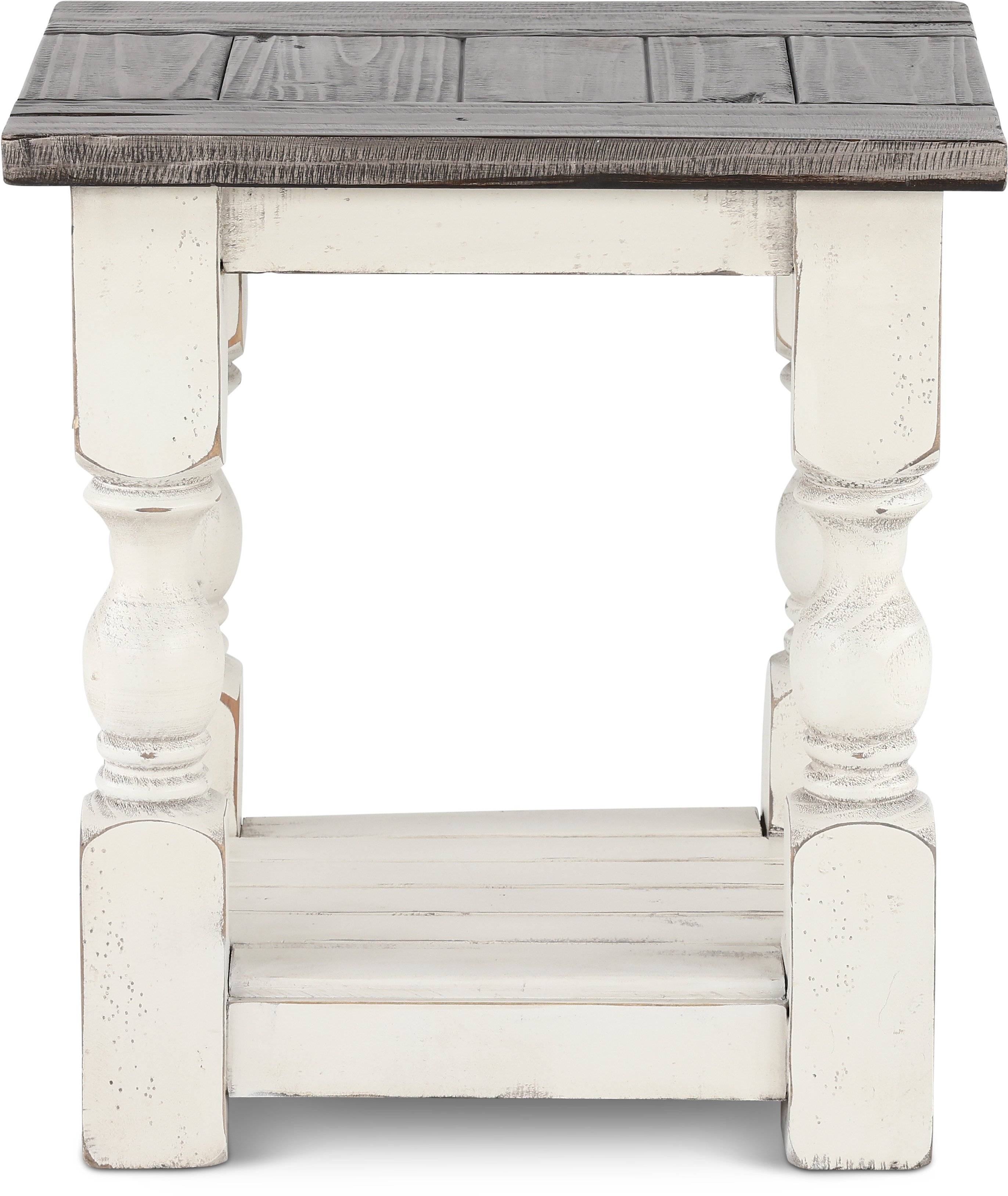 Stone Antique White and Pine Side Table-3