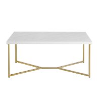 Mid Century Modern Coffee Table - White Faux Marble/Gold-4