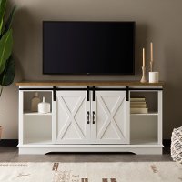 58 Inch Modern Farmhouse Wood TV Stand - White/Rustic Oak-2