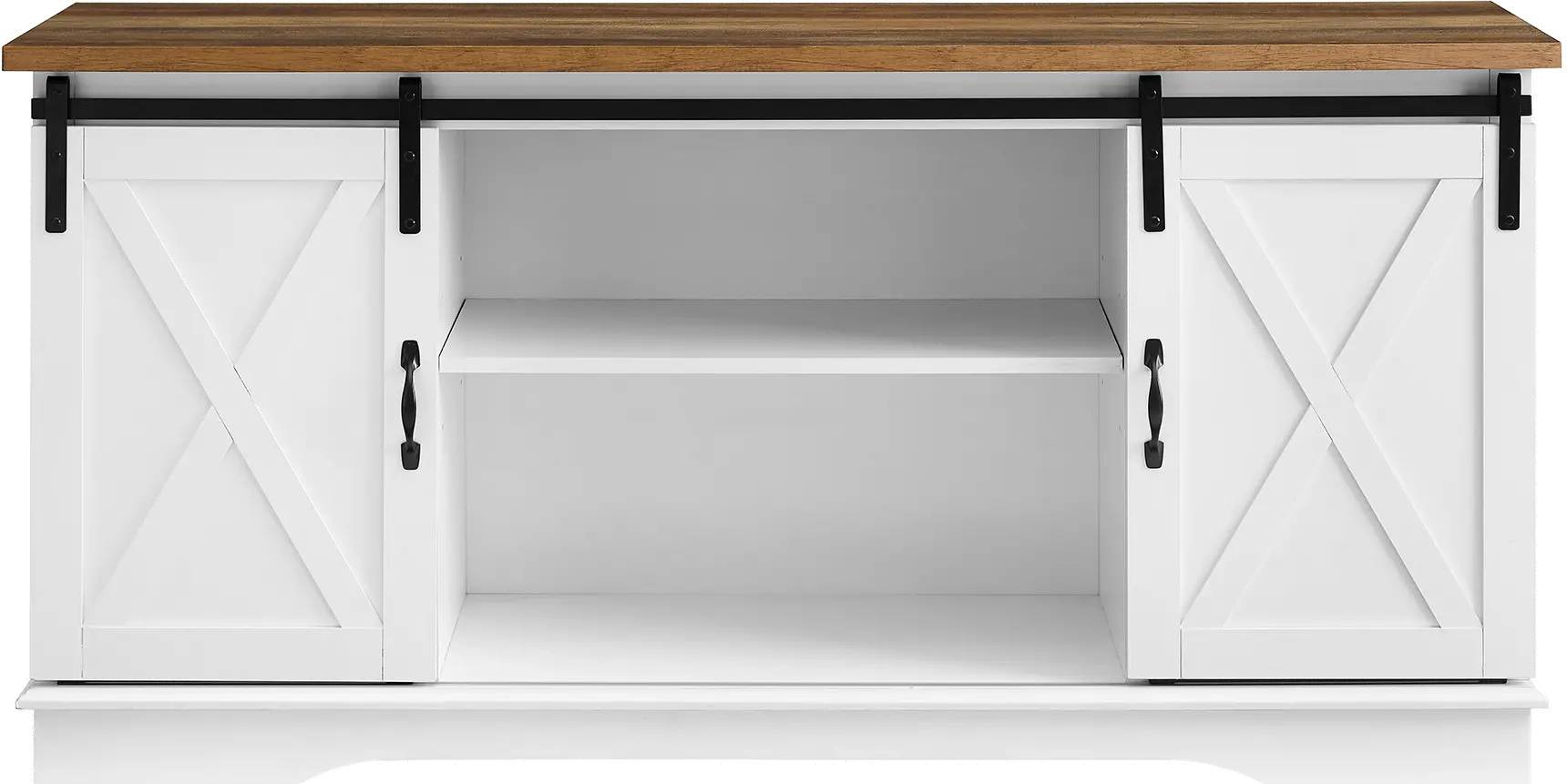 W58SBDSW 58 Inch Modern Farmhouse Wood TV Stand - White/Rustic Oak-3
