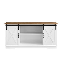 58 Inch Modern Farmhouse Wood TV Stand - White/Rustic Oak-3