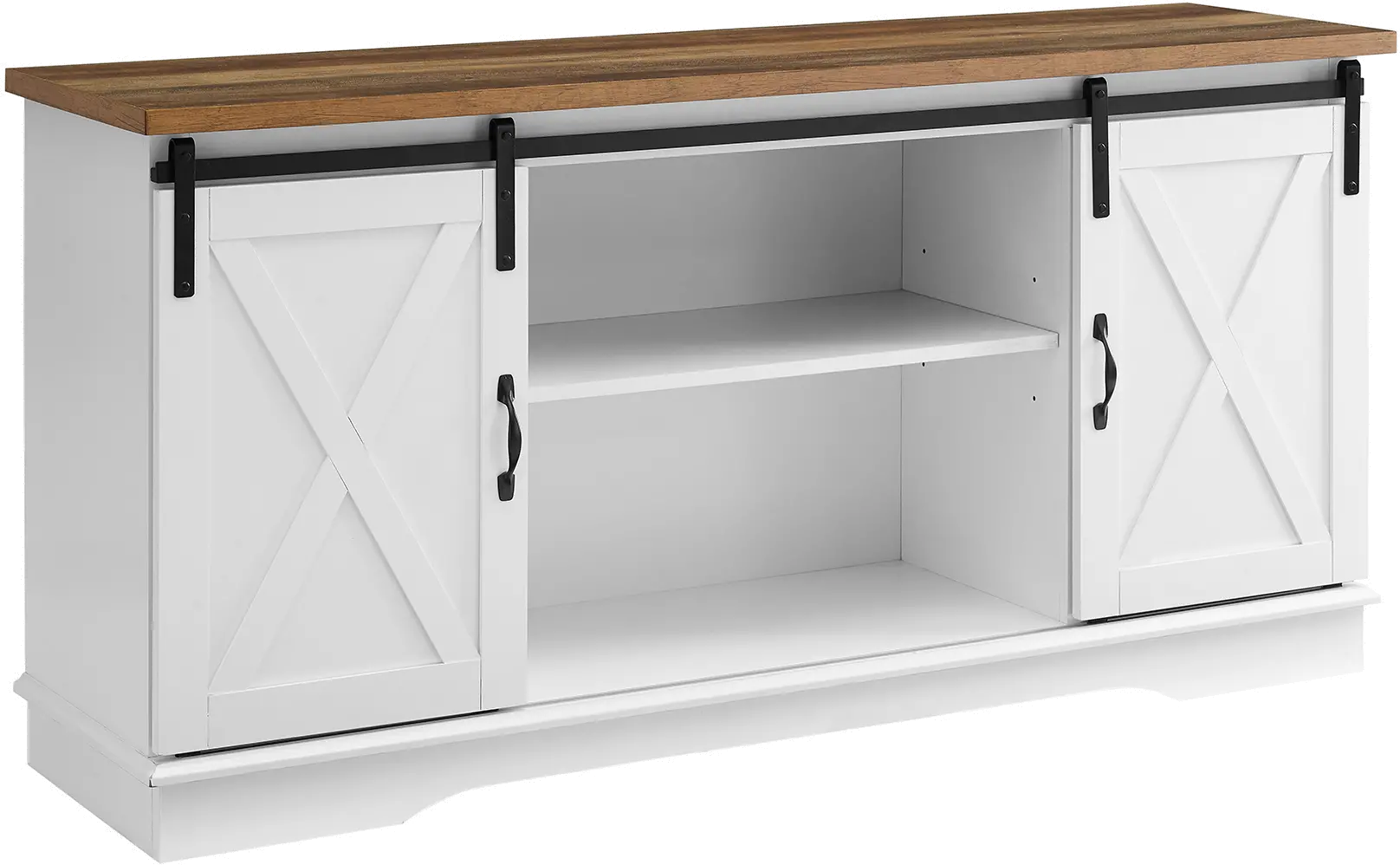 W58SBDSW 58 Inch Modern Farmhouse Wood TV Stand - White/Rustic Oak-4
