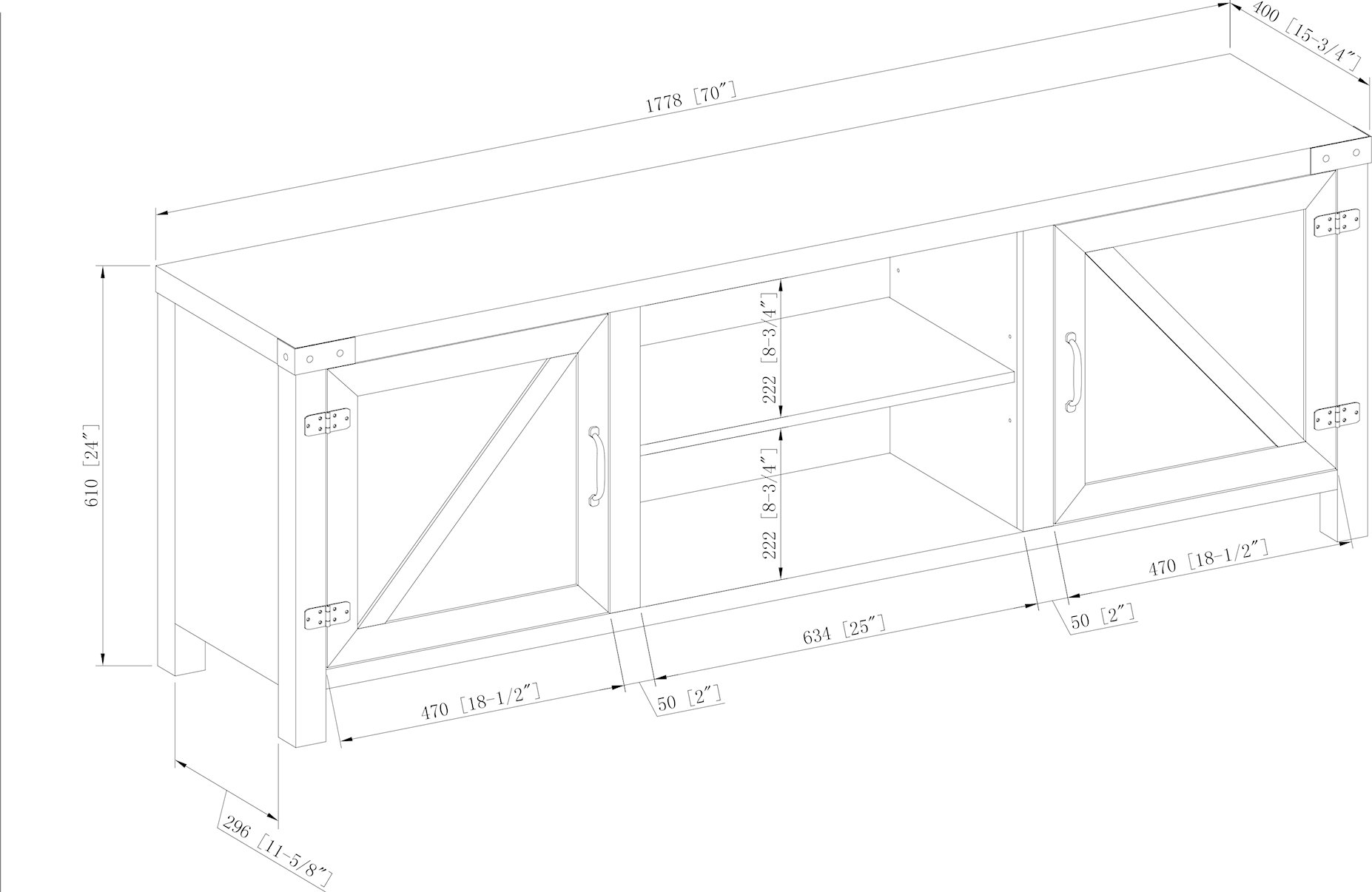 W70BDSDGW 70 Inch Modern Farmhouse TV Stand - Gray Wash-5