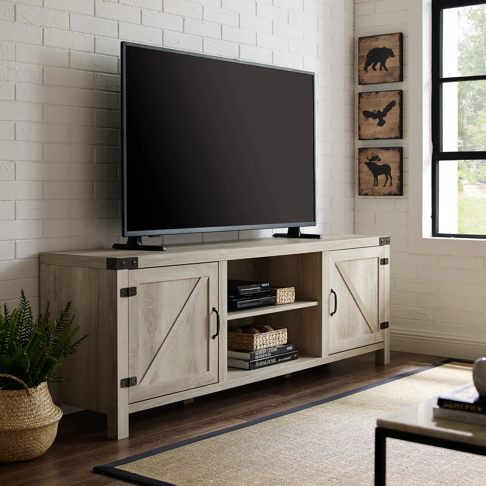 W70BDSDWO 70 Inch Modern Farmhouse TV Stand - White Oak-1
