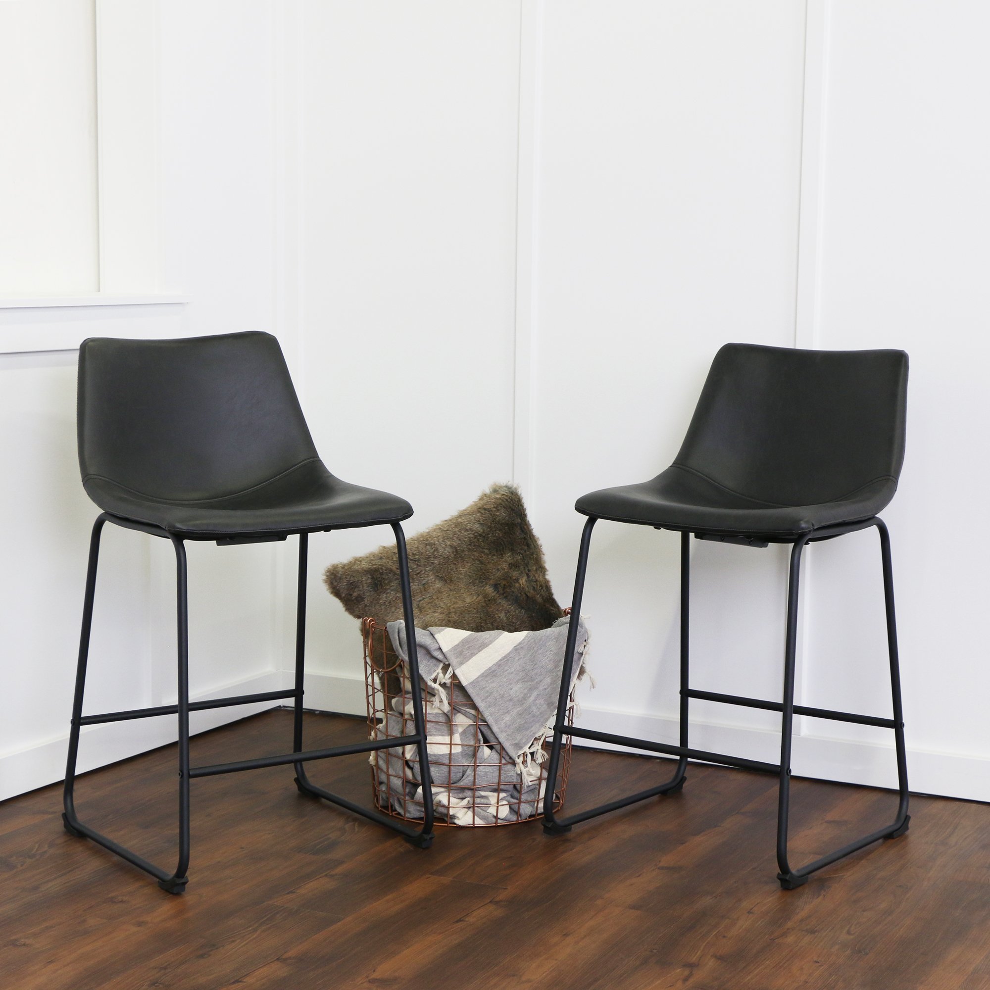 CHL26BL Set of 2 Industrial Black 26 Inch Counter Height Stools-1