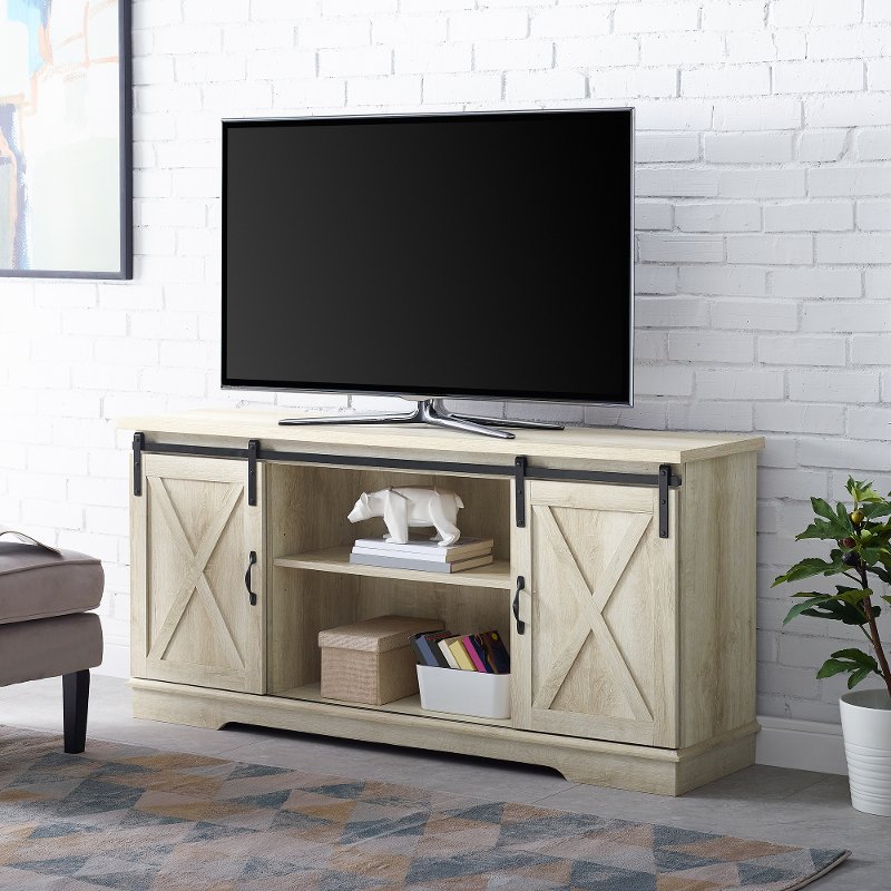 58 Inch Modern Farmhouse Wood Tv Stand White Oak Rc Willey Furniture Store