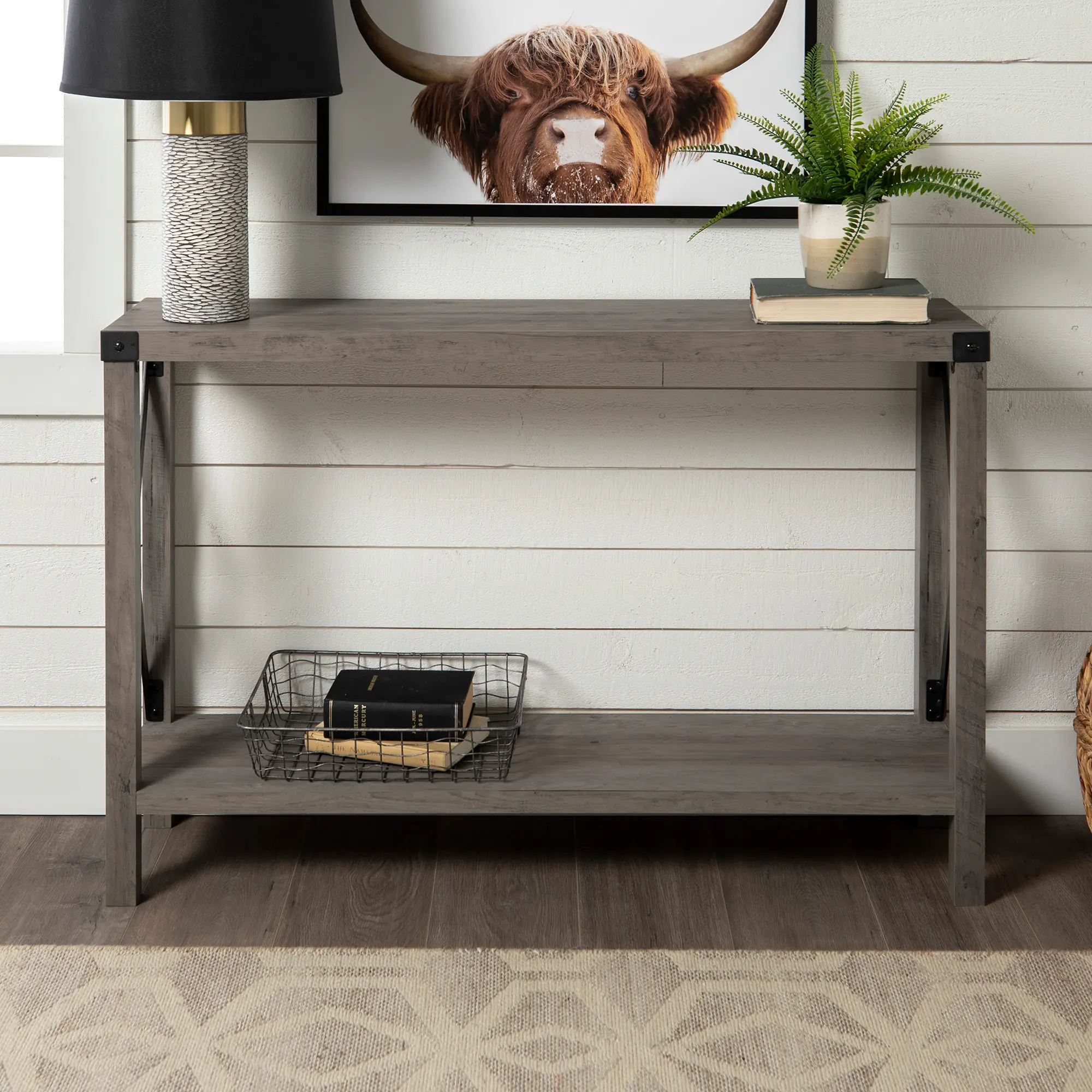 AF46MXETGW Rustic Farmhouse Entryway Table - Gray Wash-1