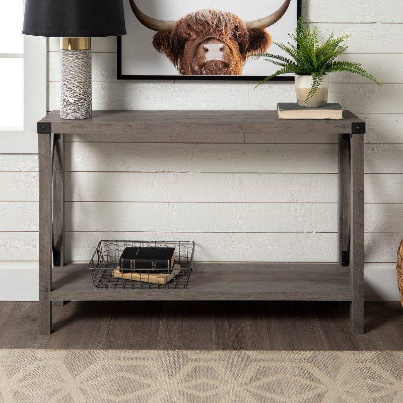Rustic Farmhouse Entryway Table Gray Wash Rc Willey Furniture