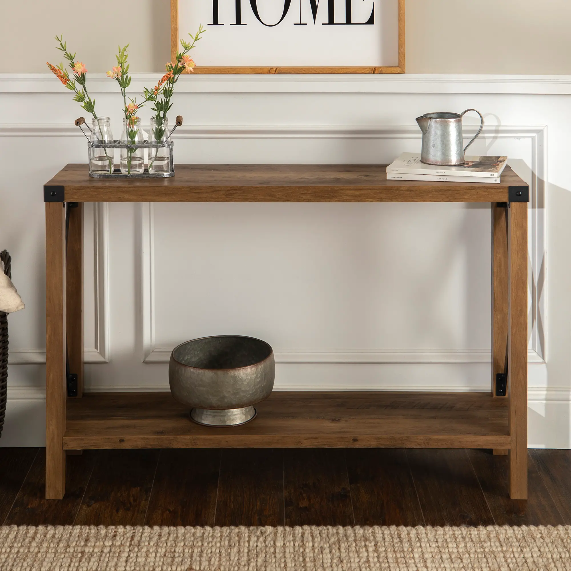 AF46MXETRO Rustic Farmhouse Entryway Table - Rustic Oak-1