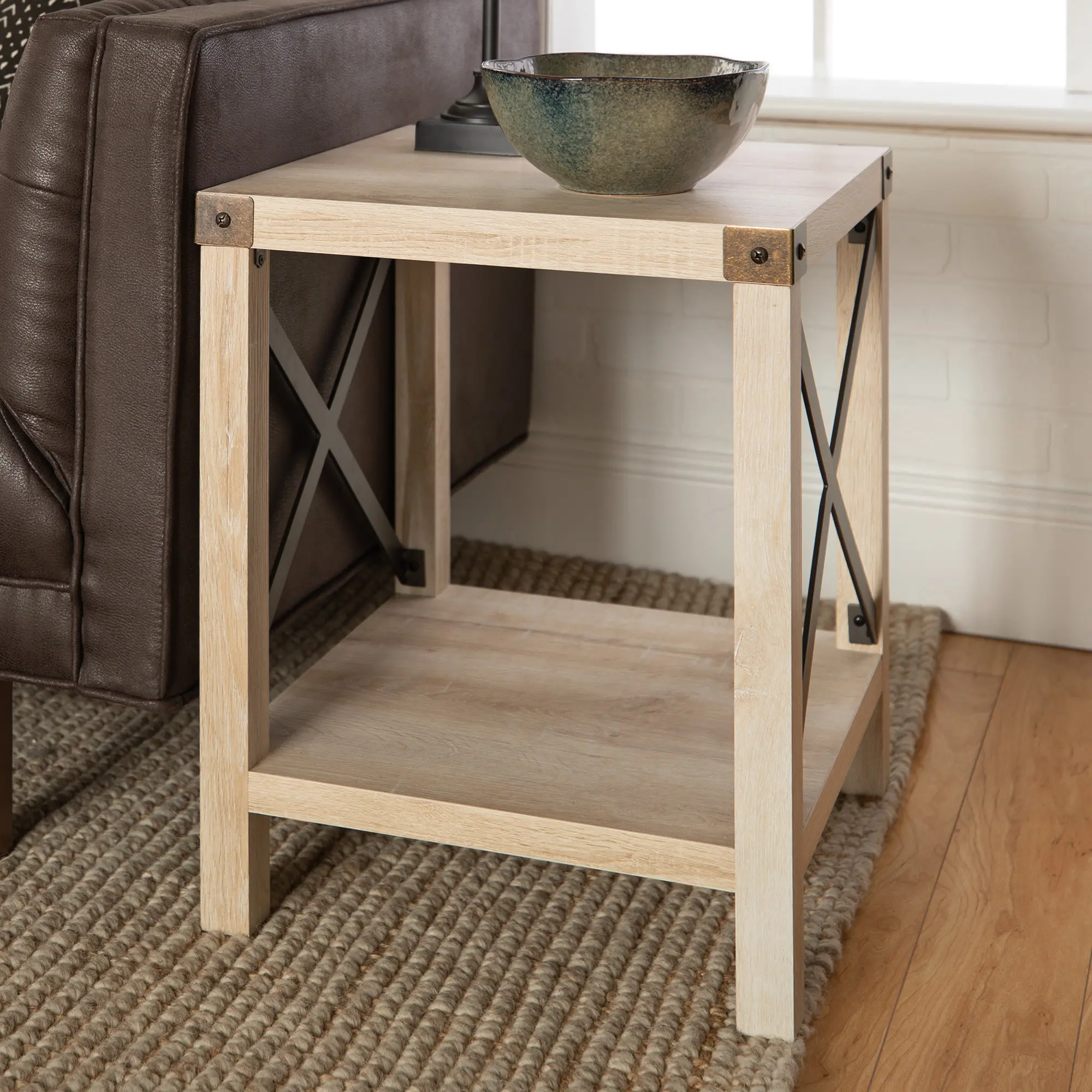 AF18MXSTWO Metal X Rustic White Oak Wood Side Table-1
