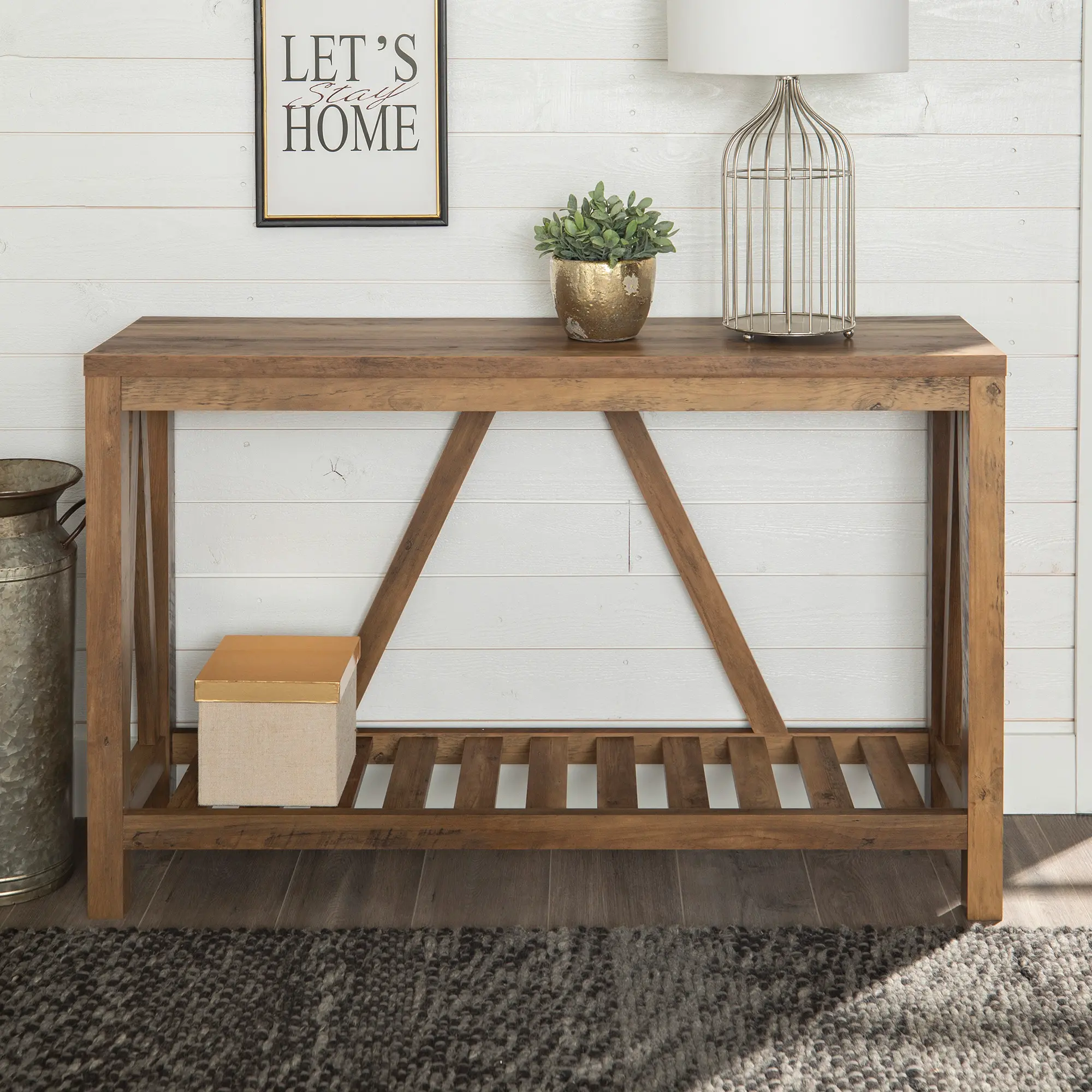 AF52AFTRO 52 Inch Rustic Oak Country Entryway Sofa Table-1