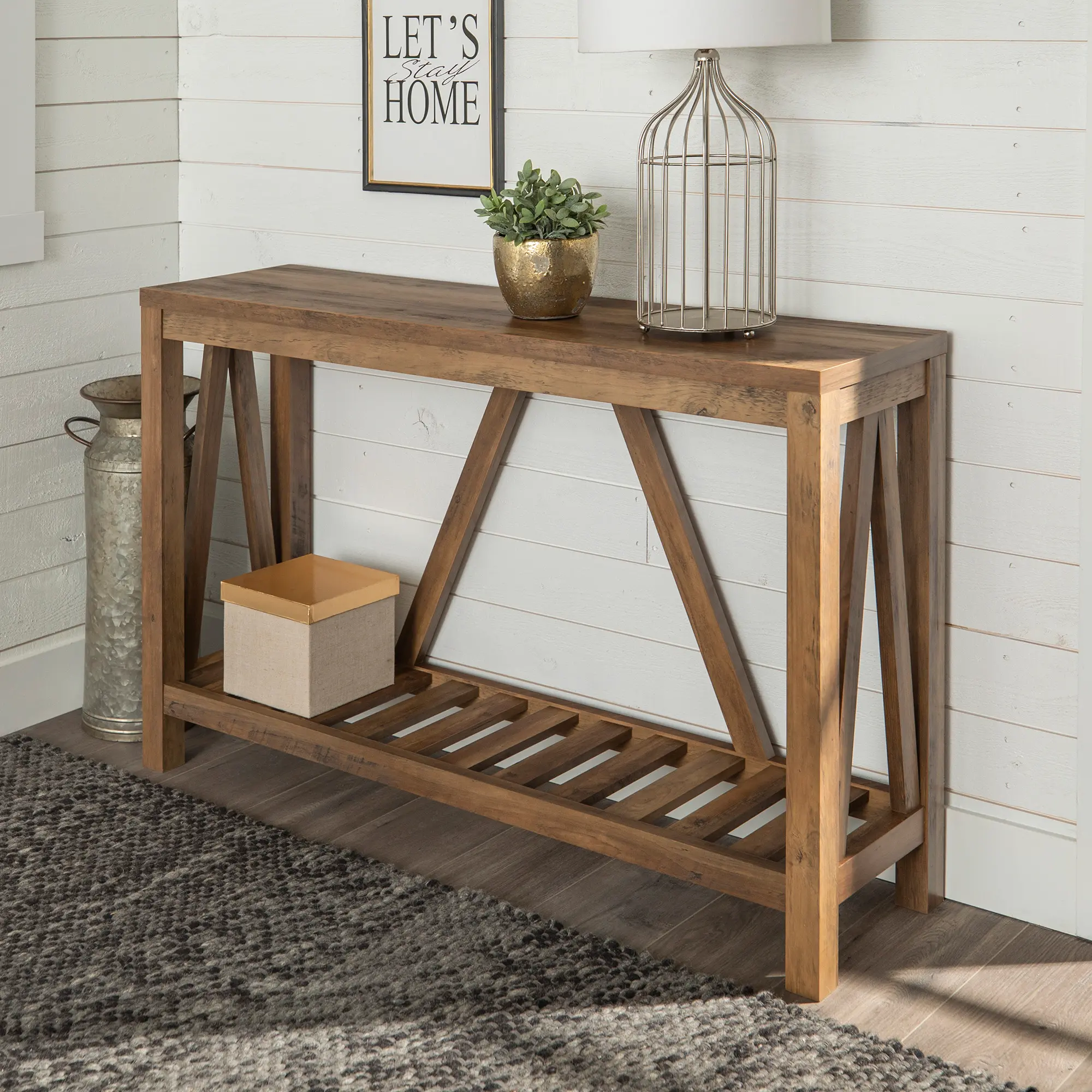 AF52AFTRO 52 Inch Rustic Oak Country Entryway Sofa Table-2