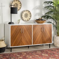 BU58HPBMWHT Mid Century Modern 58 Inch TV Stand - White and Woodgrain
