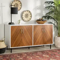BU58HPBMWHT Mid Century Modern 58 Inch TV Stand - White and Woodgrain