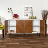 BU58HPBMWHT Mid Century Modern 58 Inch TV Stand - White and Woodgrain-2