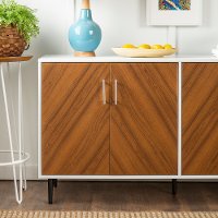 BU58HPBMWHT Mid Century Modern 58 Inch TV Stand - White and Woodgrain-3