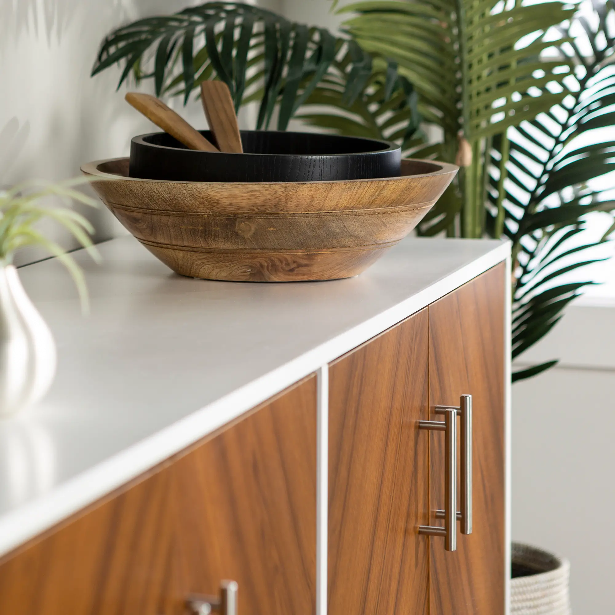 BU58HPBMWHT Mid Century Modern 58 Inch TV Stand - White and Woodgrain-4