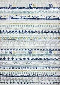 4 x 6 Small Transitional Luke Ivory, Gray and Blue Rug - Barcelona