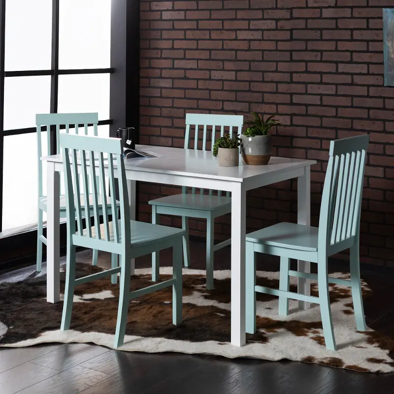 TW485PCSG Modern White and Green 5 Piece Dining Set - Walker Edison