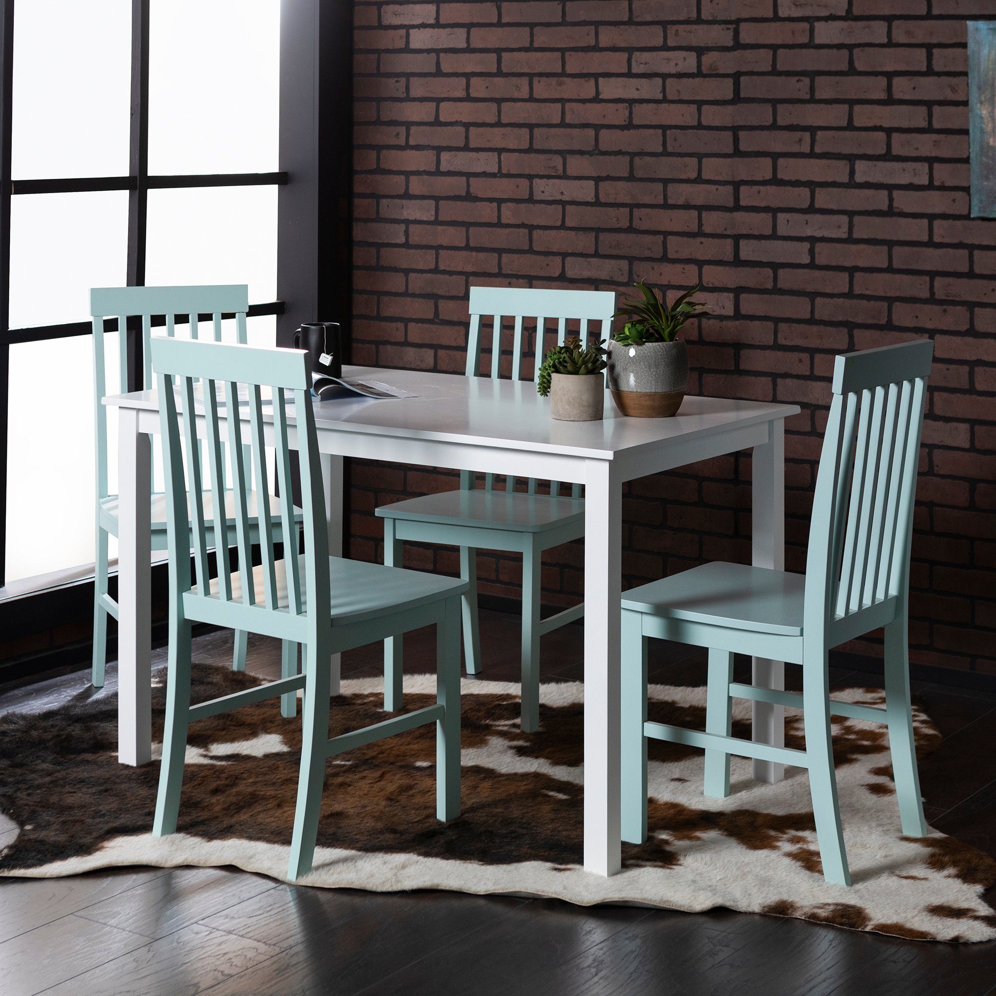 TW485PCSG Modern White and Green 5 Piece Dining Set-1