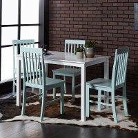 Modern White and Green 5 Piece Dining Set