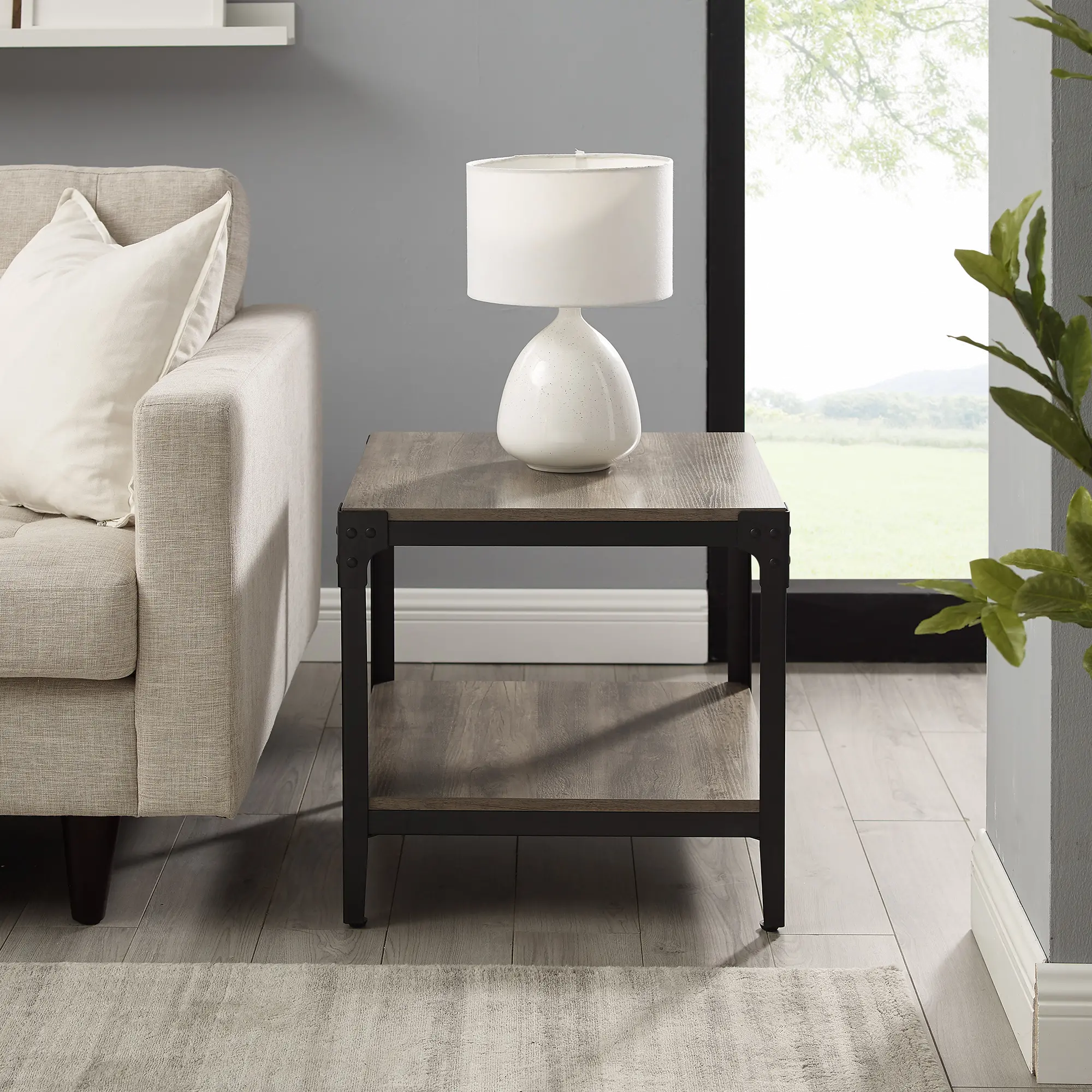 C20AISTGW Rustic Wood End Side Table, Set of 2 - Grey Wash-2
